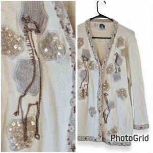 ♻️Storybook Knits Beige Embroidered Cardigan